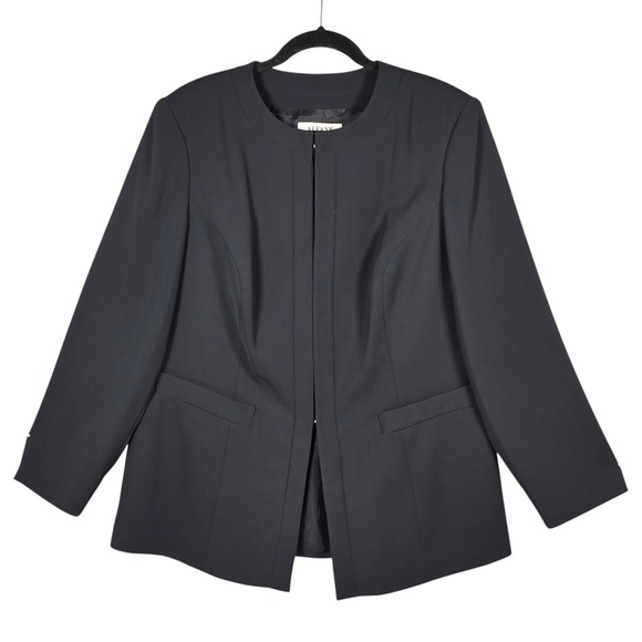 Alfani Jackets & Blazers - Alfani Woman Black Collarless Open Front Blazer Jacket Plus Size 14W Hook Eye